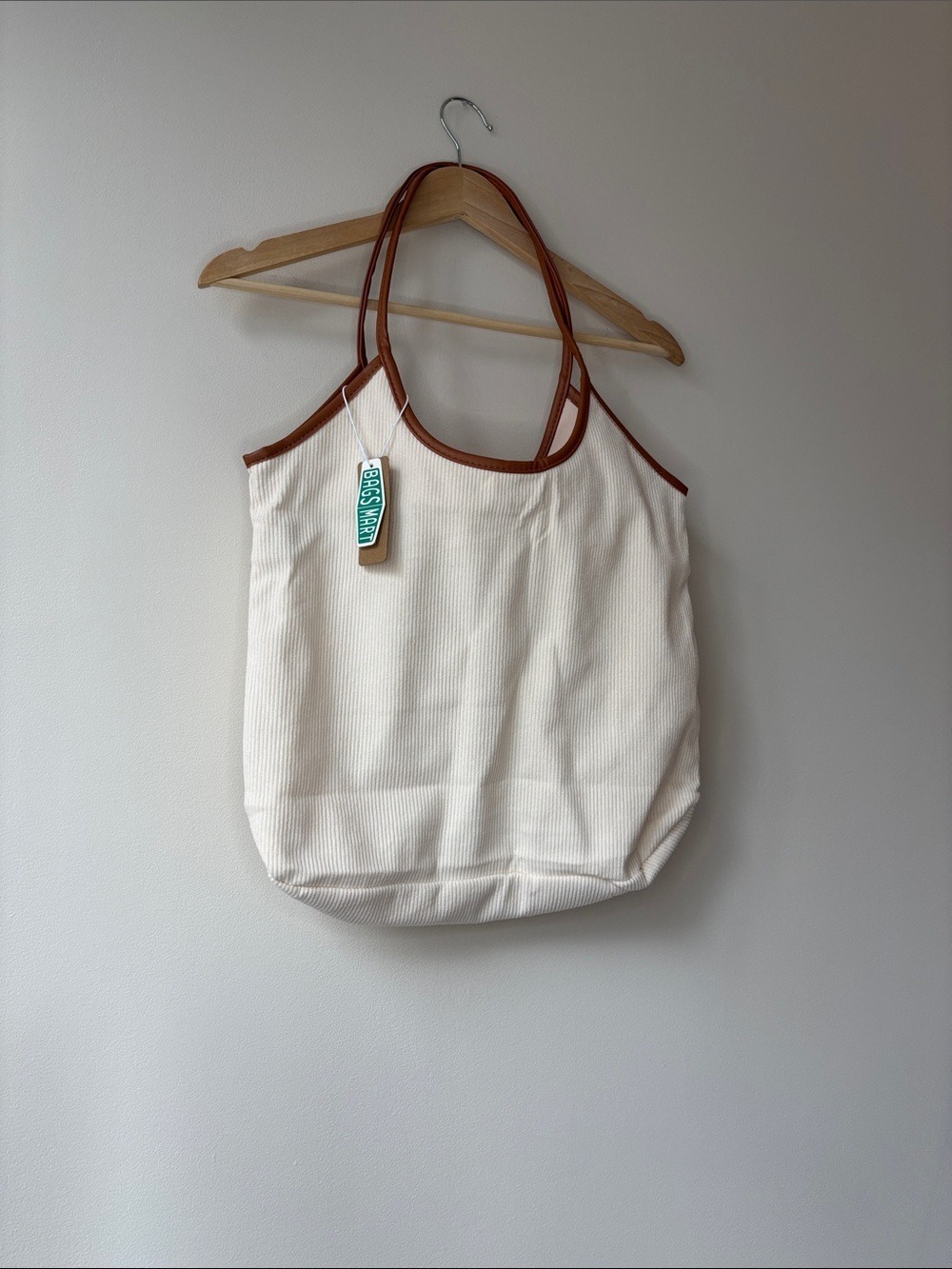 Unbranded Cream Canvas Tote Bag Brown Trim